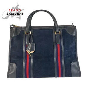 Gucci Sherry Navy Blue Suede Leather Handbag